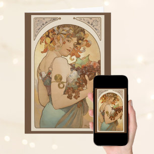 Cartão Frutas de Alphonse Mucha, Arte Novo Antigo