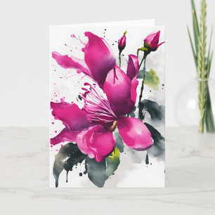 Cartão Fúcsia - Flores aquarela