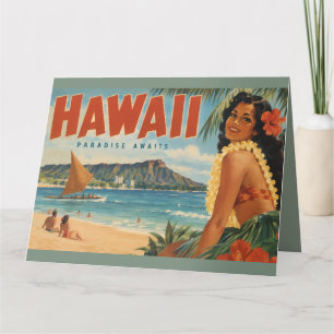Cartão Fuga do Paraíso Vintage Havaiano Garota Hula Aloha