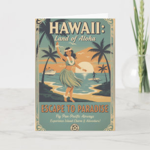 Cartão Fuga para o Paraíso Terrestre Havaiano Vintage