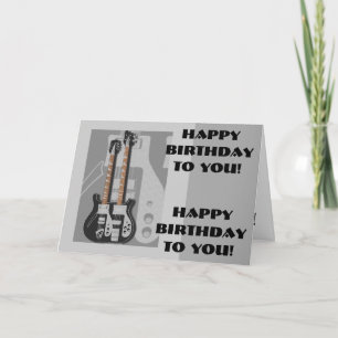 Cartão Fun, birthday greeting, black and white guitar.