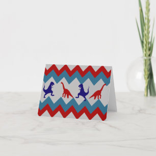 Cartão Fun Boys Dinosaurs Red Blue Chevron Pattern