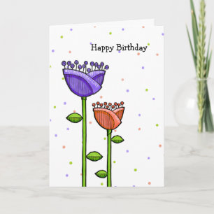 Cartão Fun Doodle Flowers purple orange dots Birthday
