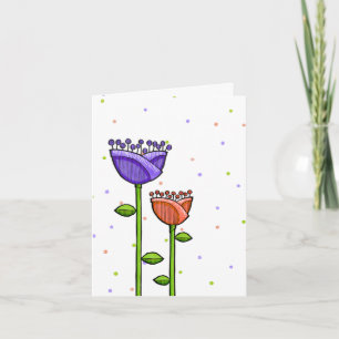 Cartão Fun Doodle Flowers purple orange dots Note Card