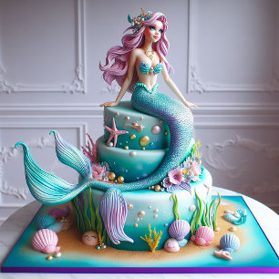 CARTÃO FUN FANTASY FANTASY MERMAID BOLO DE ANIVERSÁRIO DE