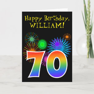 Cartão Fun Fireworks + Rainbow Pattern "70" Birthday #