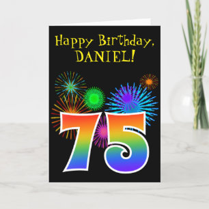 Cartão Fun Fireworks + Rainbow Pattern "75" Birthday #