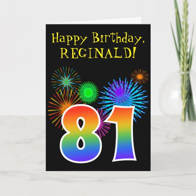 Cartão Fun Fireworks + Rainbow Pattern "81" Birthday # (Frente)