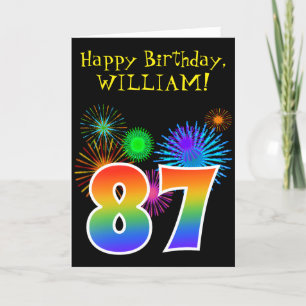 Cartão Fun Fireworks + Rainbow Pattern "87" Birthday #