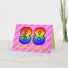 Cartão Fun Pink Stripes, Hearts, Rainbow # 38th Birthday