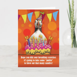 Cartão Fun Puffin Birthday Card With Birthday Cake And Ca