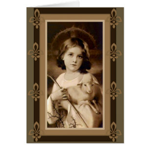 Cartão Funcionarios do cordeiro do menino da criança do