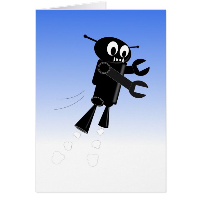 Cartão Fundo Azul-Céu Azul-Robô Voador Negro (Frente)