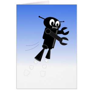 Cartão Fundo Azul do Céu Azul Robô Voador Preto