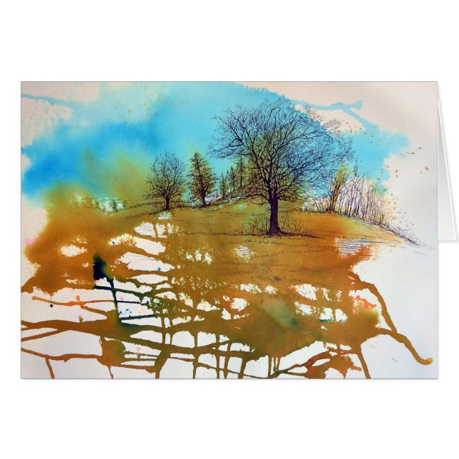 Cartão Fundo de Aquarela Pintada com Árvores Inclusas (Frente Horizontal)