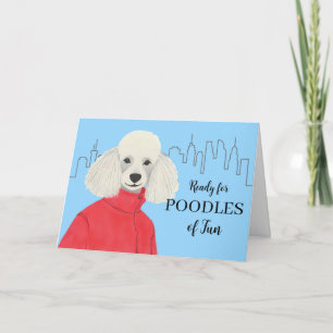 Cartão Fundo de Cidade do Poodle de Texto Personalizado d