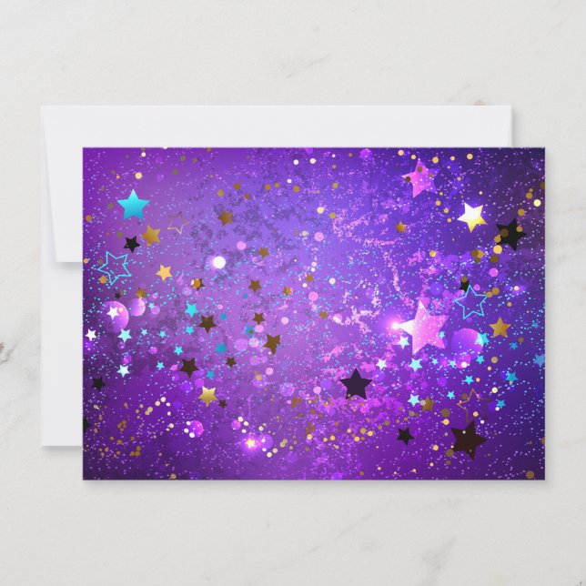 Cartão Fundo de folhas roxas com estrelas (Frente)