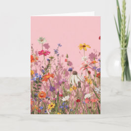Cartão Fundo Rosa Pó com Flores Selvagens