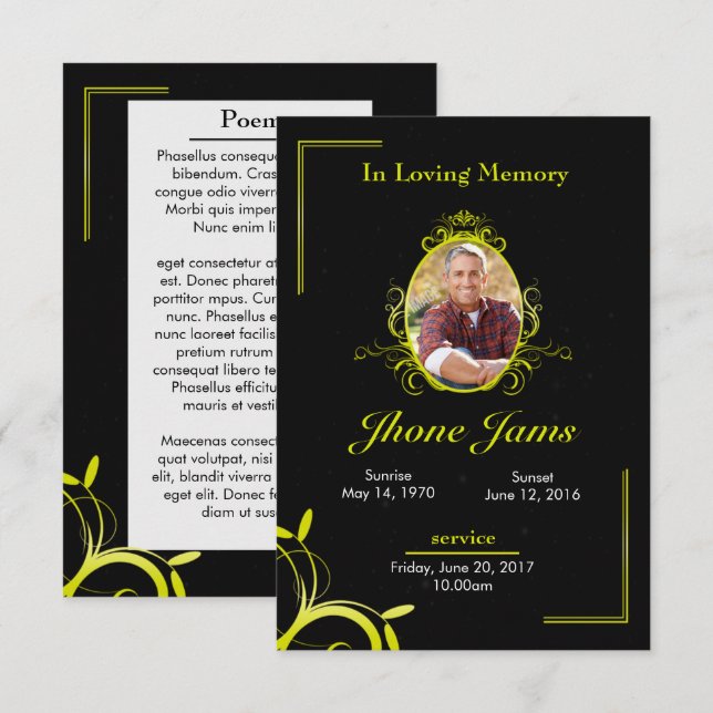 Cartão fúnebre da oração (Frente/Verso)