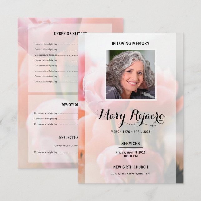 Cartão fúnebre memorável com fundo floral (Frente/Verso)