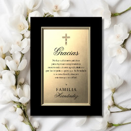 Cartão Funeral Espanhol Cruz Dourada Foto Preta Obrigado