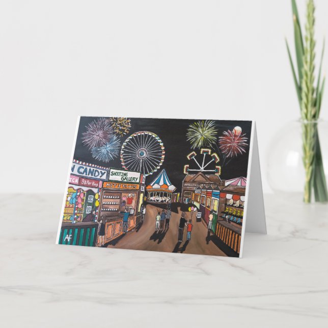 Cartão Funfair no Night Painting de Alfred Fox (Frente)