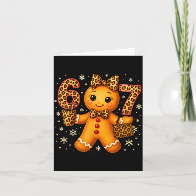 Cartão Funny 6 7 Christmas Leopard Bow Gingerbread Girls  (Frente)