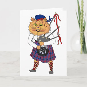 Cartão Funny Bagpipe Jogando Scottish Cat Card