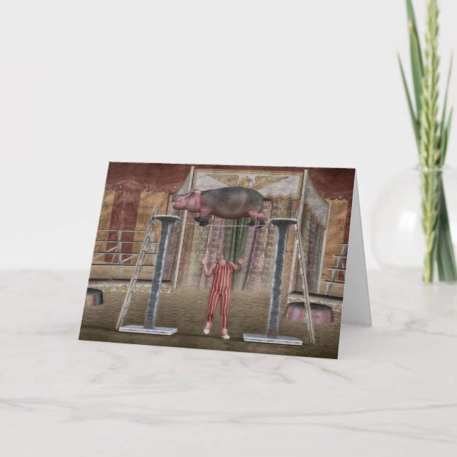 Cartão Funny Balancing Hippopotamus (Frente)