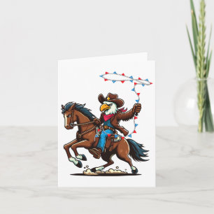 Cartão Funny Bald Eagle Cowboy Horseback Voando