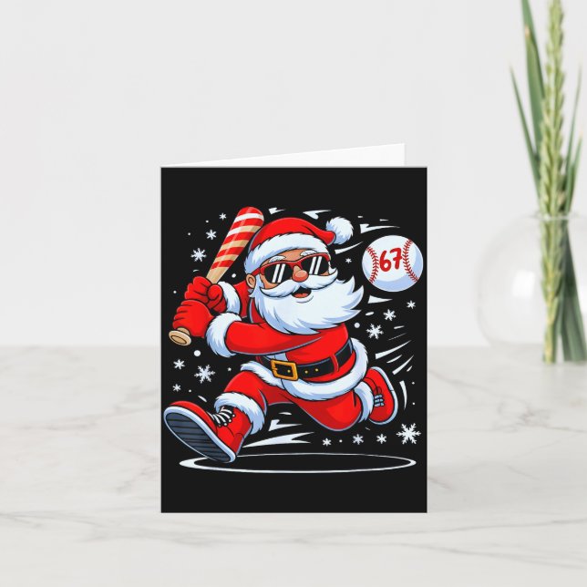 Cartão Funny Baseball Santa 67 Christmas Xmas Pajamas Boy (Frente)