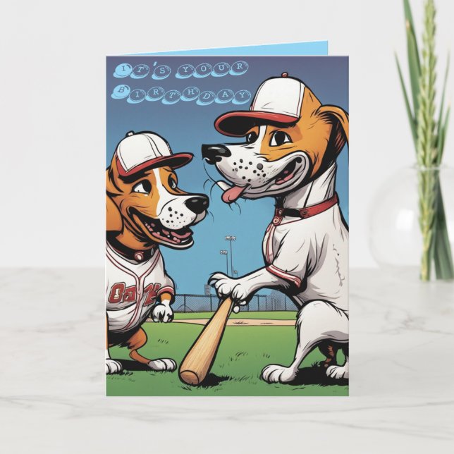 Cartão Funny Beagle Dogs play baseball birthday (Frente)