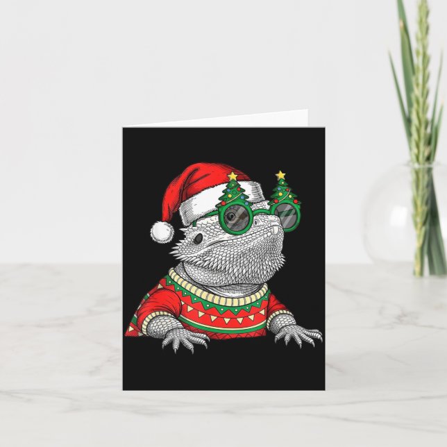 Cartão Funny Bearded Dragon Santa Hat Christmas  (Frente)