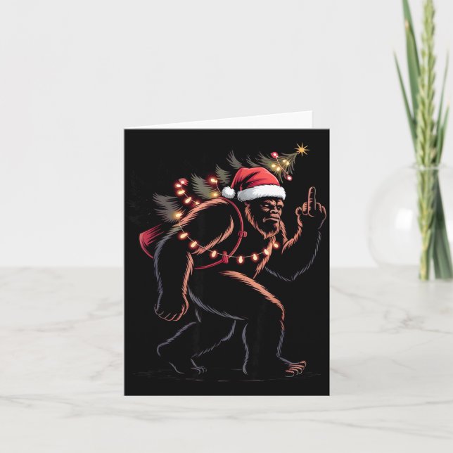 Cartão Funny Bigfoot Middle Finger Christmas Sasquatch An (Frente)