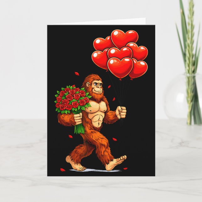 Cartão Funny Bigfoot Valentine Love Hearts Sasquatch Grap (Frente)