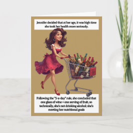 Cartão Funny Birthday Card  Wine Cart 5-a-day Joke