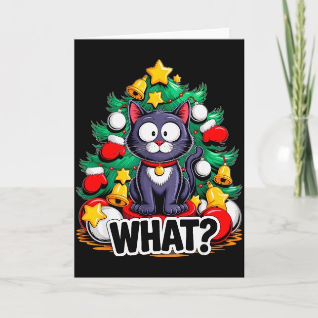 Cartão Funny Black Cat Christmas Tree Merry Xmas Humor Ca (Frente)