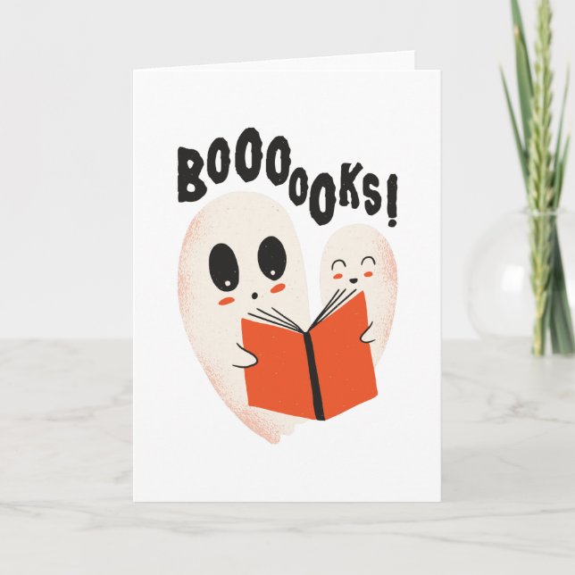 Cartão Funny Bookworm Ghost Halloween Costume Boooooks (Frente)