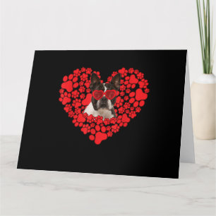 Cartão Funny Boston Terrier Dog Paw Heart Valentine Day
