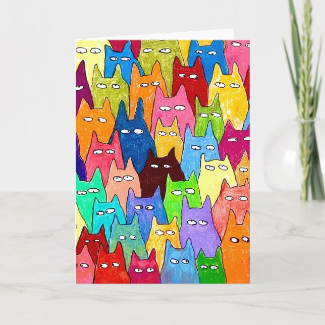 Cartão Funny Cartoon Cats Color Pencil Drawing Card (Frente)
