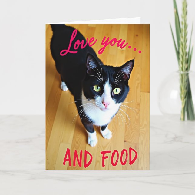 Cartão Funny Cat Love Food Card (Frente)