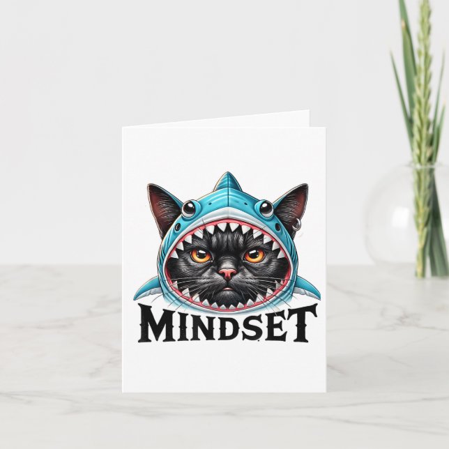 Cartão Funny Cat, Mindset Motivational Saying, Shark  (Frente)