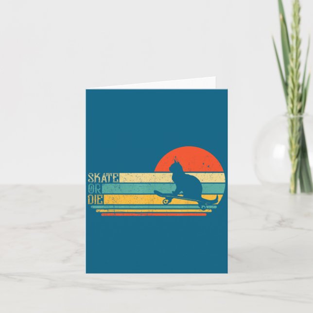 Cartão Funny Cat On Skateboard Retro Skateboarder  (Frente)