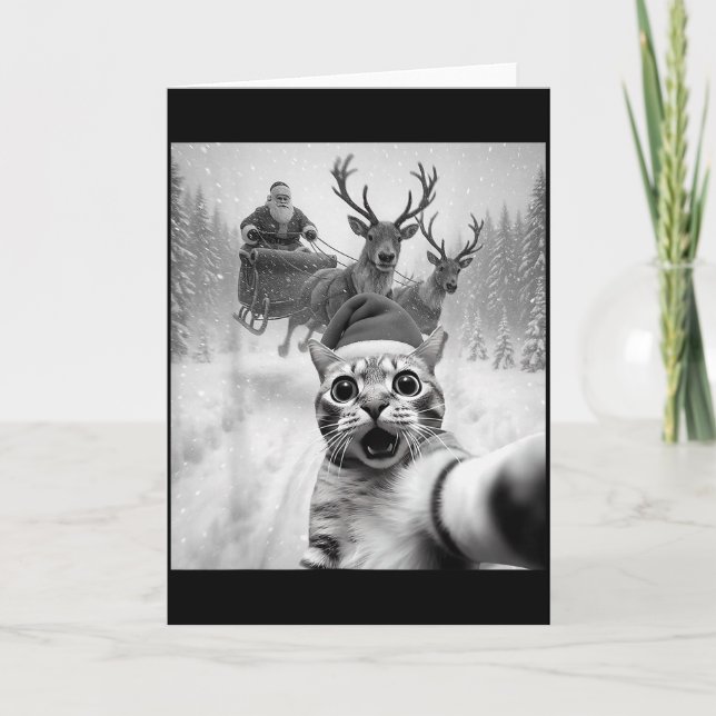 Cartão Funny Cat Selfie Santa Merry Christmas Xmas Pajama (Frente)
