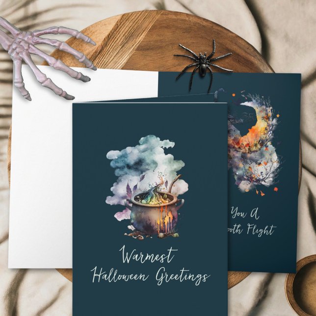 Cartão Funny Cauldron Vintage Scary Broom Witeen (Criador carregado)