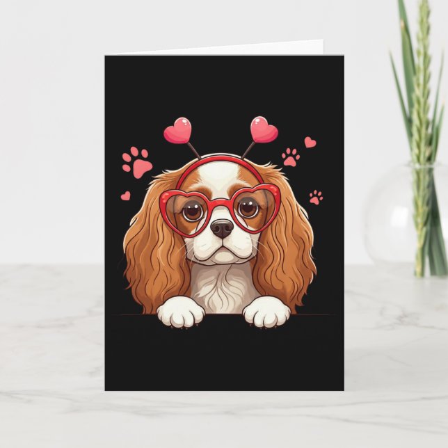 Cartão Funny Cavalier King Charles Spaniel Heart Headnd V (Frente)