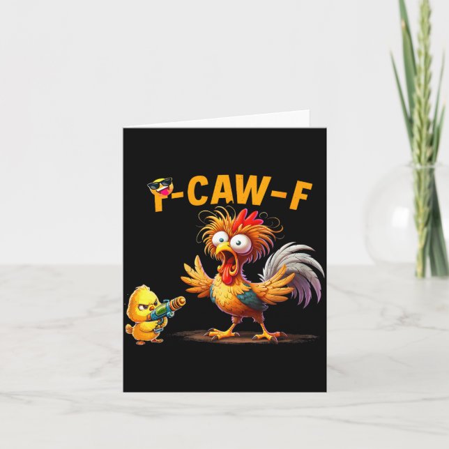 Cartão Funny Chicken Humor Quote Rooster Meme Caw F For M (Frente)