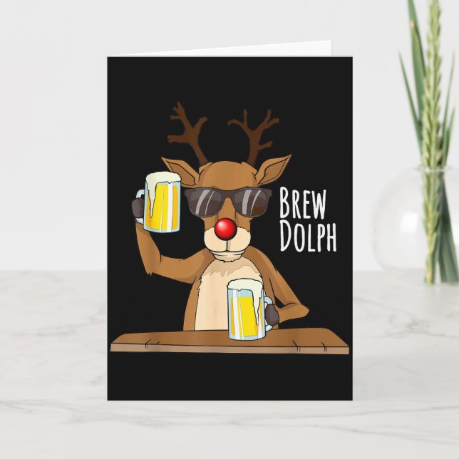 Cartão Funny Christmas Alcohol Shirt. Brew Dolph Beer Dri (Frente)