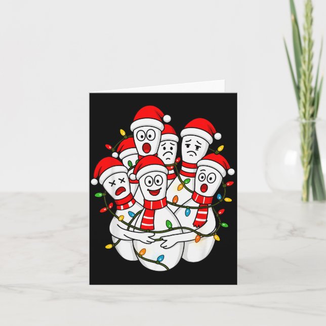 Cartão Funny Christmas Bowling Santa Bowling Ns Team Men  (Frente)