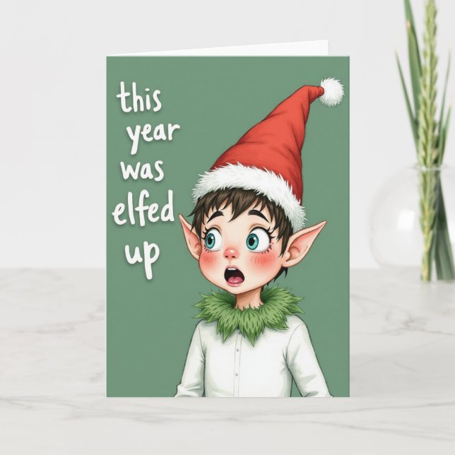 Cartão Funny Christmas Card: This Year Was Elfed Up (Frente)